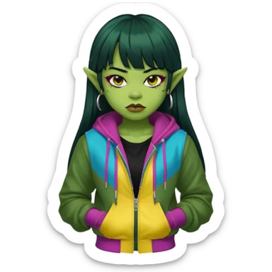  portrait-of-a-orc-k-pop-idol,-wearing-a-stylish-streetwear-outfit-with-layered-colorful-clothing,-long-hair-with-bangs,-makeup,- sticker