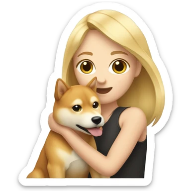 blonde girl with shiba inu sticker