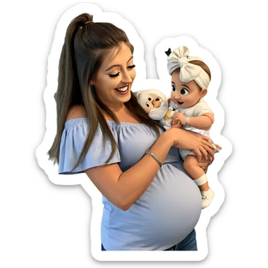 happy girl with baby in arms sticker