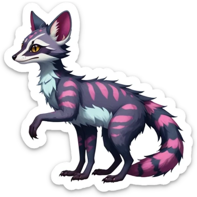 Feral Rare Fantasy dark vibrant Vernid-Sergal-Genet-Trico-species by LiLaiRa, random markings, tufted tail, tufted ears, full body sticker