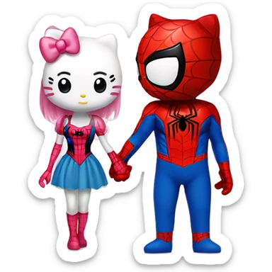 Spider man and hello kitty holding hands sticker