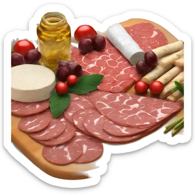 Charcuterie board with salami roses and holiday themed sticker