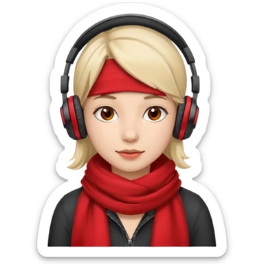 young girl with red scarf wearing headphones sticker
