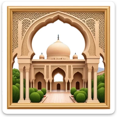 Cinematic Realistic Alhambra Landmark Emoji, capturing the intricate Moorish architecture, ornate arches. sticker