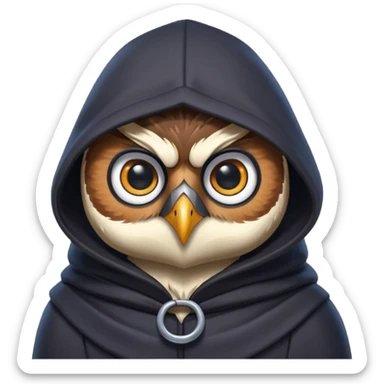 thief owl portrait, head and shoulders only, mysterious eyes, dark hood collar, silent night burglar vibe, 3D cartoon, mobile game icon style, clean background, no text, no watermark
 sticker