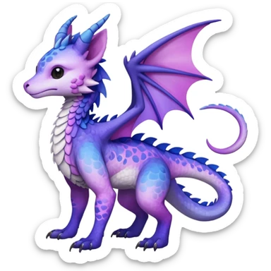  White with indigo-Violet-purple-pinkish-gradient markings beautiful handsome gorgeous aesthetic colorful vibrant Vernid-Trico-Dutch-Angel-Dragon-species-Fakemon-creature by LiLaiRa, 4 legs, 1 tail, random markings, (full body) sticker