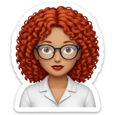 rizada peli roja , trigueña , con lentes y ropa blanca  sticker