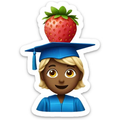 strawberry wearing a blue graduation hat and gown sticker