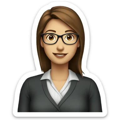 female teacher, blue eyes, brown hair, in front of a blackboard, wearing glasses sticker