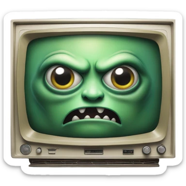 a realistic angry alien on a vintage TV screen in portrait mode sticker