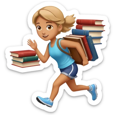 Girl running with books on her back
 sticker