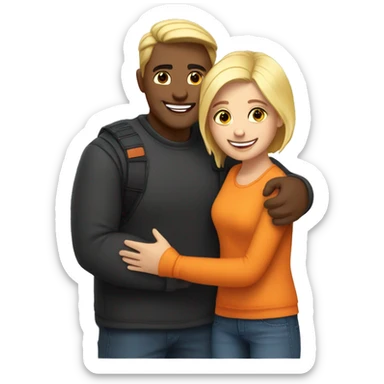 couple hug with warm smiles. The Girl have braun/black hair und the man blond/orange hair sticker