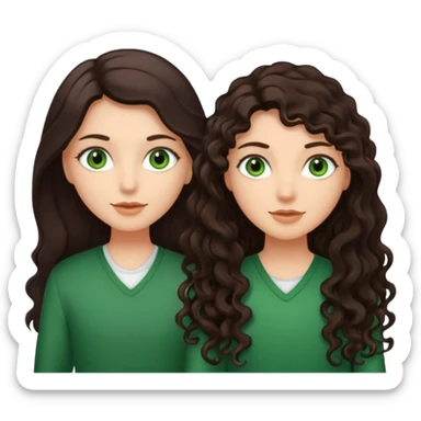 Two besties: 1: long ironed straight darkbrown hair, green eyes 2: long curly darkbrown hair, brown eyes sticker