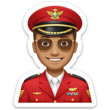 Smiling military man with sunglasses in red uniform sticker