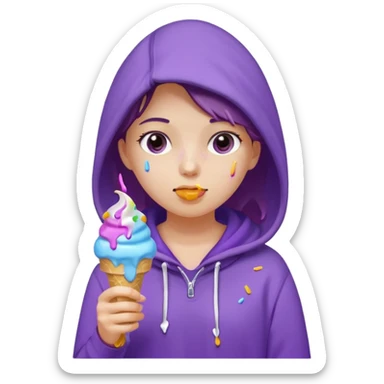 girl in purple hoodie holding ice cream sticker