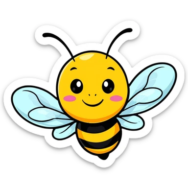A cheerful buzzing bee with a happy face and translucent wings sticker