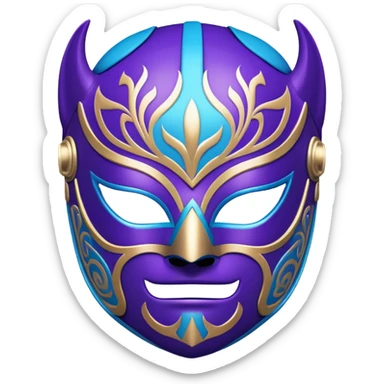 A luchador wrestling mask in purple and blue colors with intricate design sticker