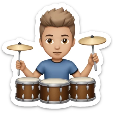  young, drummer male with brown wolfcut (long, 80s hairstyles) sticker