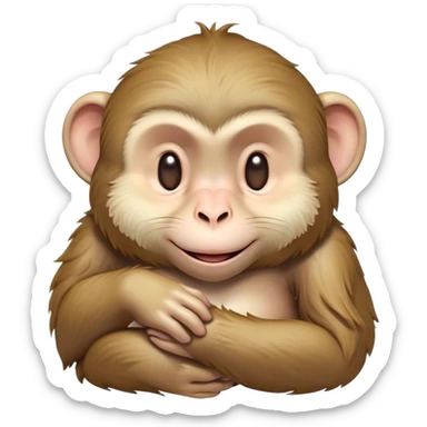 Beautiful and Majestic Cheeky Macaque Portrait Emoji, Head resting in a relaxed, contented smirk with eyes half-closed in a dreamy, playful slumber, showcasing soft, gently ruffled fur and a compact, agile build, Simplified yet exquisitely endearing features, highly detailed, glowing with a soft, radiant light, high shine, serene yet mischievous, stylized with an air of refined playful charm, soft glowing outline, capturing the essence of a beautiful and majestic macaque that embodies both cheeky humor and gentle elegance! sticker