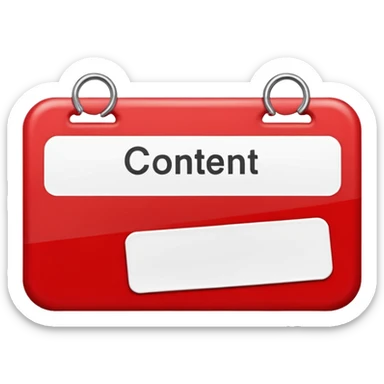 classic red and white name tag with the word 'content' on it sticker