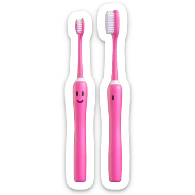 cute pink toothbrush with glossy finish, cheerful look, 3D emoji style, no background sticker
