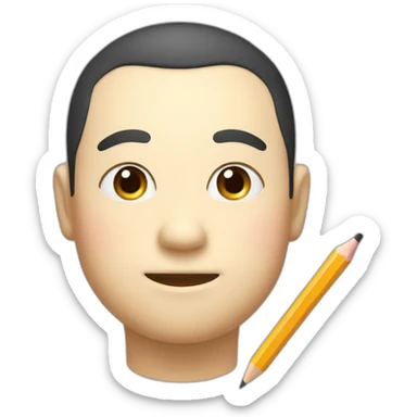 A fat, slightly thin, droopy-eyed, thick-lipped, big-headed, cute Japanese guy with a pencil in his hand and a smile on his face sticker