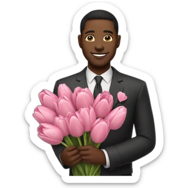 Black man holding Bouquet of pink tulips sticker
