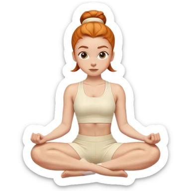 Gen z Ginger girl gym sit ups middle part slick back bun cream outfit sticker
