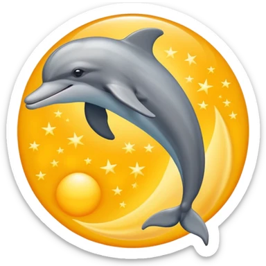 A dolphin flying over the sun and beaming into outer space  sticker