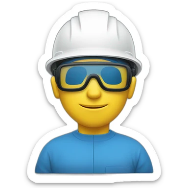 Chemical Operator, white helmet, safety glasses, Blue clothes sticker
