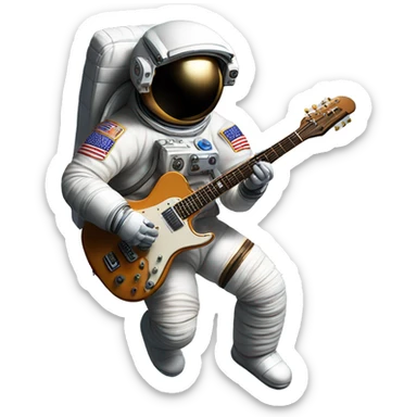 An astronaut playing an electric guitar floating in the International Space Station. sticker