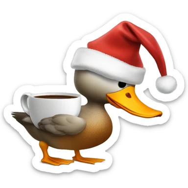 Duck drinking coffee with Christmas hat  sticker