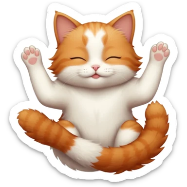 ginger and white small cat in funny positions upside down with eyes closed sticker