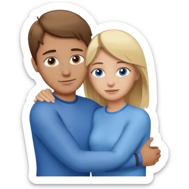 Caring hug brown hair man with blue eyes blonde hair woman with brown eyes sticker