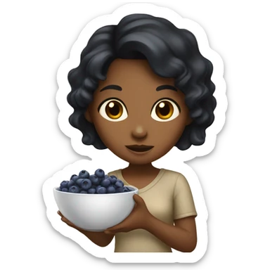 brown girl with black hair eating blueberries in bowl sticker