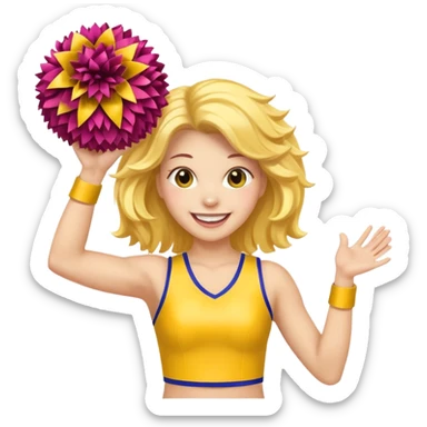 football cheerleader, hold a big cheering pom, yellow and twinkle sticker