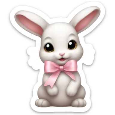 cute baby bunny with light pink ribbon sticker