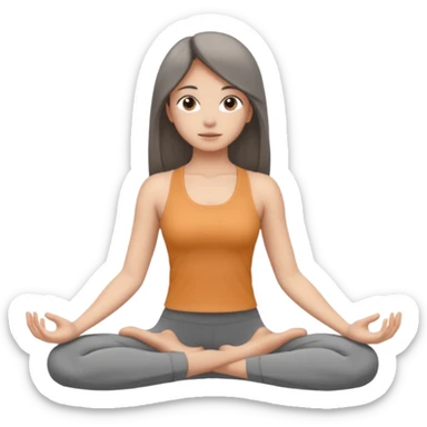 a girl doing yoga, she is wearing a grey fit and she has dark straight and loose hair.  sticker