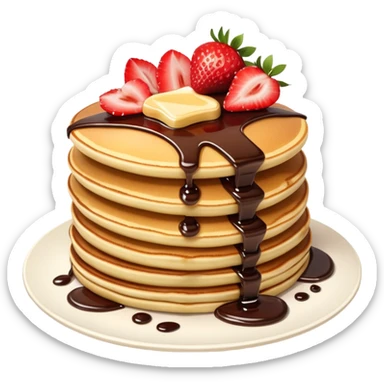 ultra realistic stack of pancakes with chocolate syrup and sliced strawberries sticker