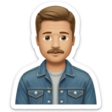 brad pitt with stache, wear jean jacket sticker