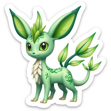 Sparkly White And Green Natural Flowery Colorful Grovyle-Leafeon-Celebi-Fakémon-hybrid-creature (full body)  sticker