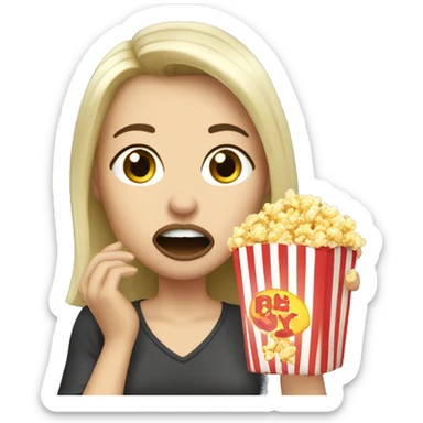 White brunette woman putting popcorn in her mouth sticker