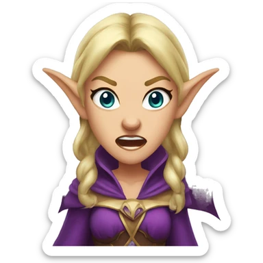 enraged angry, Noble female Elf with Elf ears and blonde hair and purple robes sticker