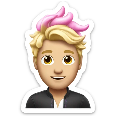 blonde man with pink sparkle unicorn on his head sticker