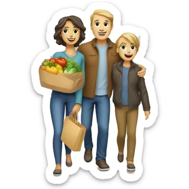 Caucasian family shopping in a market sticker