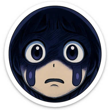 Extend the dramatic dark blue and purple anime-style shadow to cover more of the face, enhancing the overwhelmed and shadowy expression. Keep the trembling frown and wide blank eyes minimal and emoji-like, avoiding realism or horror. Transparent background. sticker