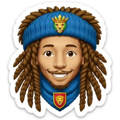 very realistic Bob Marley with gigantic dread locks in form heraldic crest with lion sticker