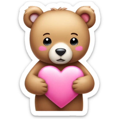 Bear holding cute pink heart with bow sticker