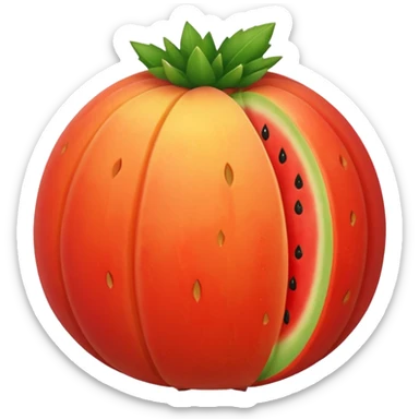 Stenocereus genus fruit without spikes, red, round, without top leafs instead something like a cantaloupe red mark where the fruit was cut sticker