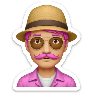 pink-haired mustache man with hat and sunglasses sticker